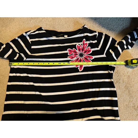 Bob Mackie 3/4 Sleeve Shirt Large Stripes Pink Flower - Picture 5 of 6